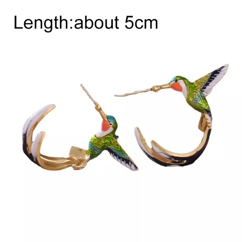 Cute Green and Purple Hummingbird Earrings - Picture 5 of 5